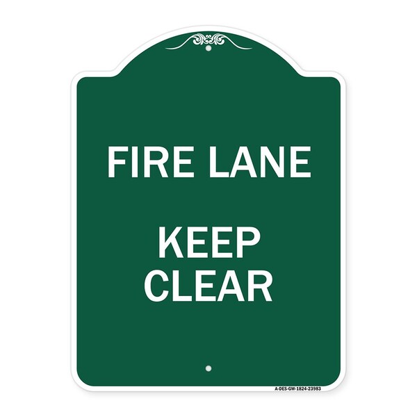 Signmission Designer Series Sign-Fire Lane Keep Clear, Green & White Aluminum Sign, 18" x 24", GW-1824-23983 A-DES-GW-1824-23983 - main